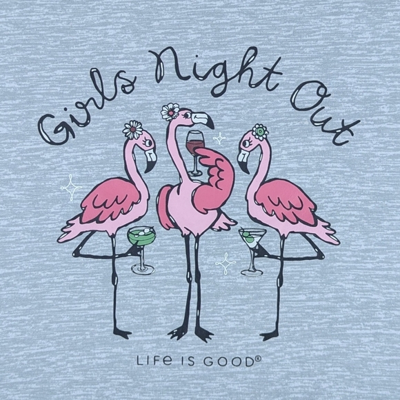 Life Is Good Flamingo Girls Night Out PJ Set Short Sleeve Shorts Pink Grey M NWT - Picture 10 of 13